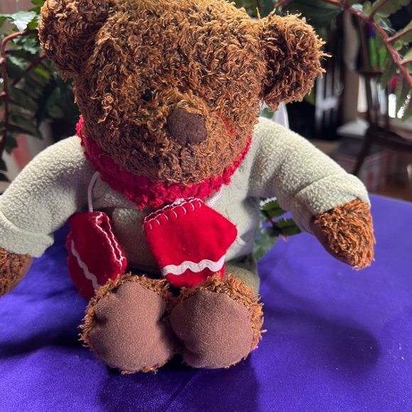 📌Hallmark Cold Weather Ready Plush Teddy w/ Mittens Red Scarf - Gloves- Sweater - Picture 2 of 15